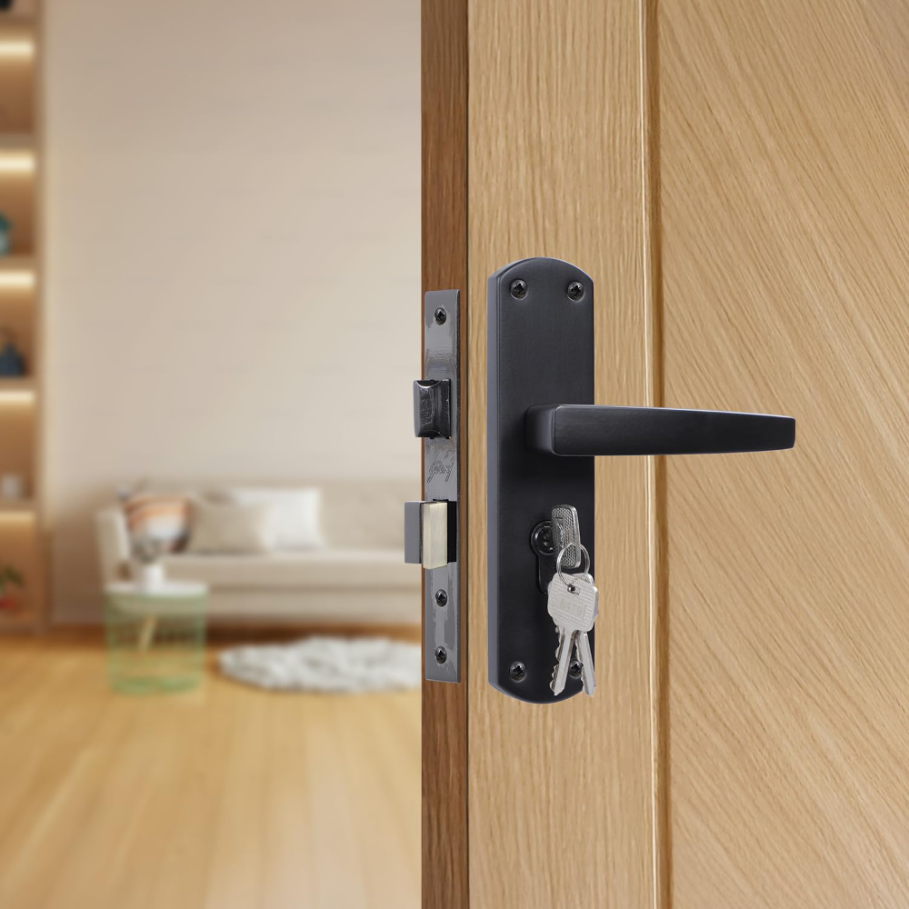 Godrej Mortise Lock I EuroProfile 60mm Cylinder | Double Throw Deadbolt | Common Keys | Reversible Latch | Matte Black Finish | Anti-Corrosion Brass Body | 5 Year Warranty